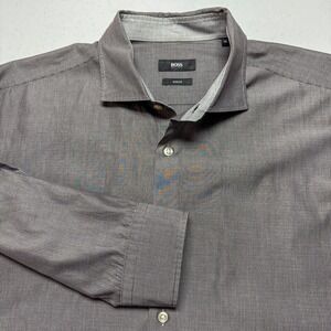 BOSS Hugo Boss‎ Shirt Mens XL Gray Slim Fit Button Down Long Sleeve Flip Cuff